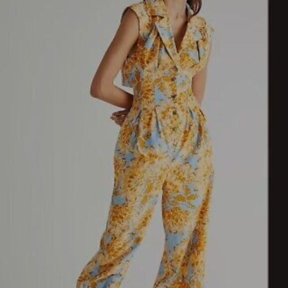 RARE Free People Courdoroy Flowered Jumpsuit - Picture 3 of 5